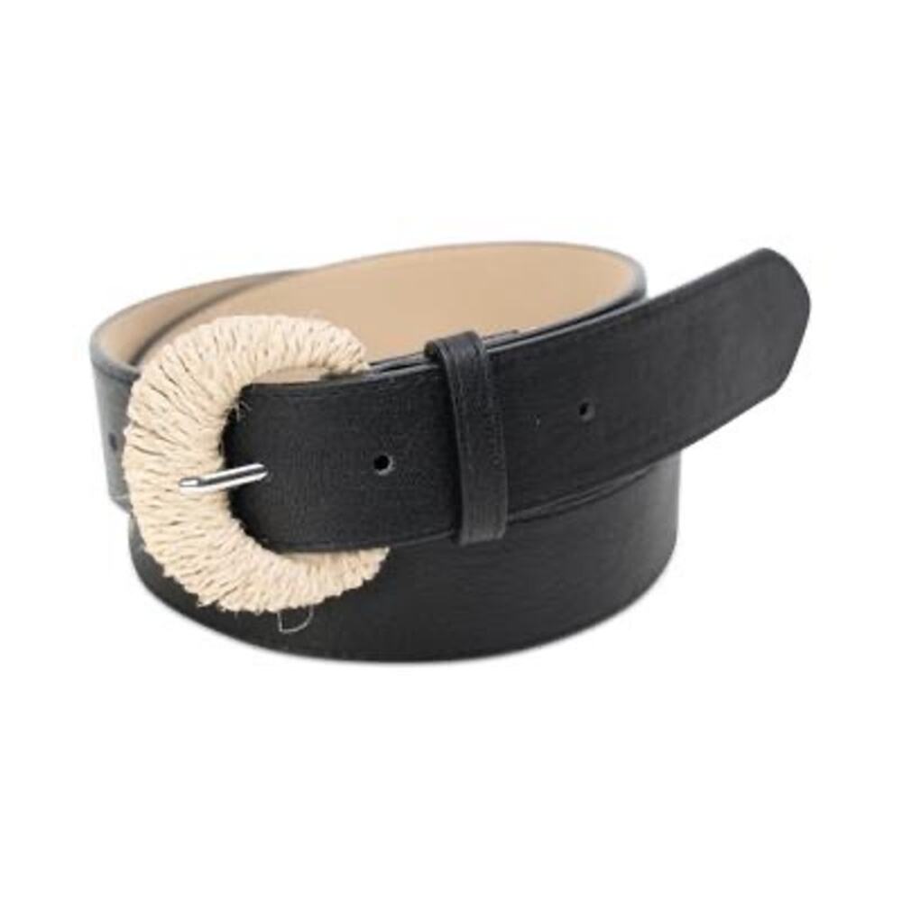 INC Black Belt with Straw Buckle Size XL